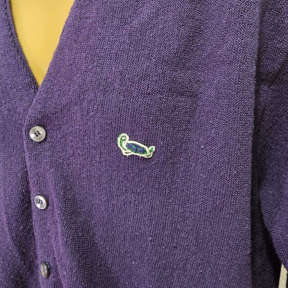 Vtg 70s Purple Blue Cardigan Sweater Mens XL Cobain Turtle Preppy Knit Academia - Picture 3 of 7